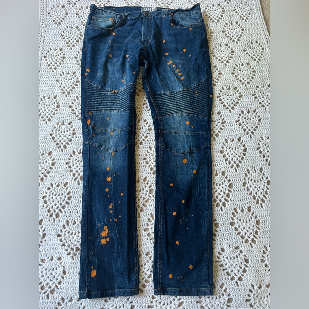 Men’s AHP Another Hype Piece Jeans Size 42x34 #0100543 Orange Splash